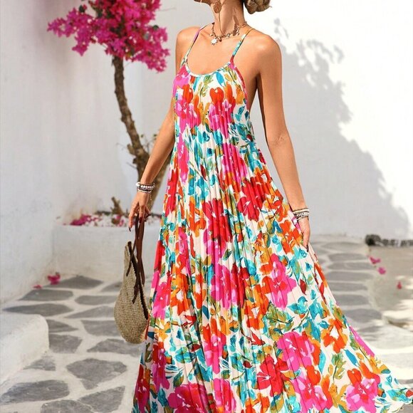 Multicolor Boho Women's Romantic Floral Print Long Dress - Picture 4 of 7